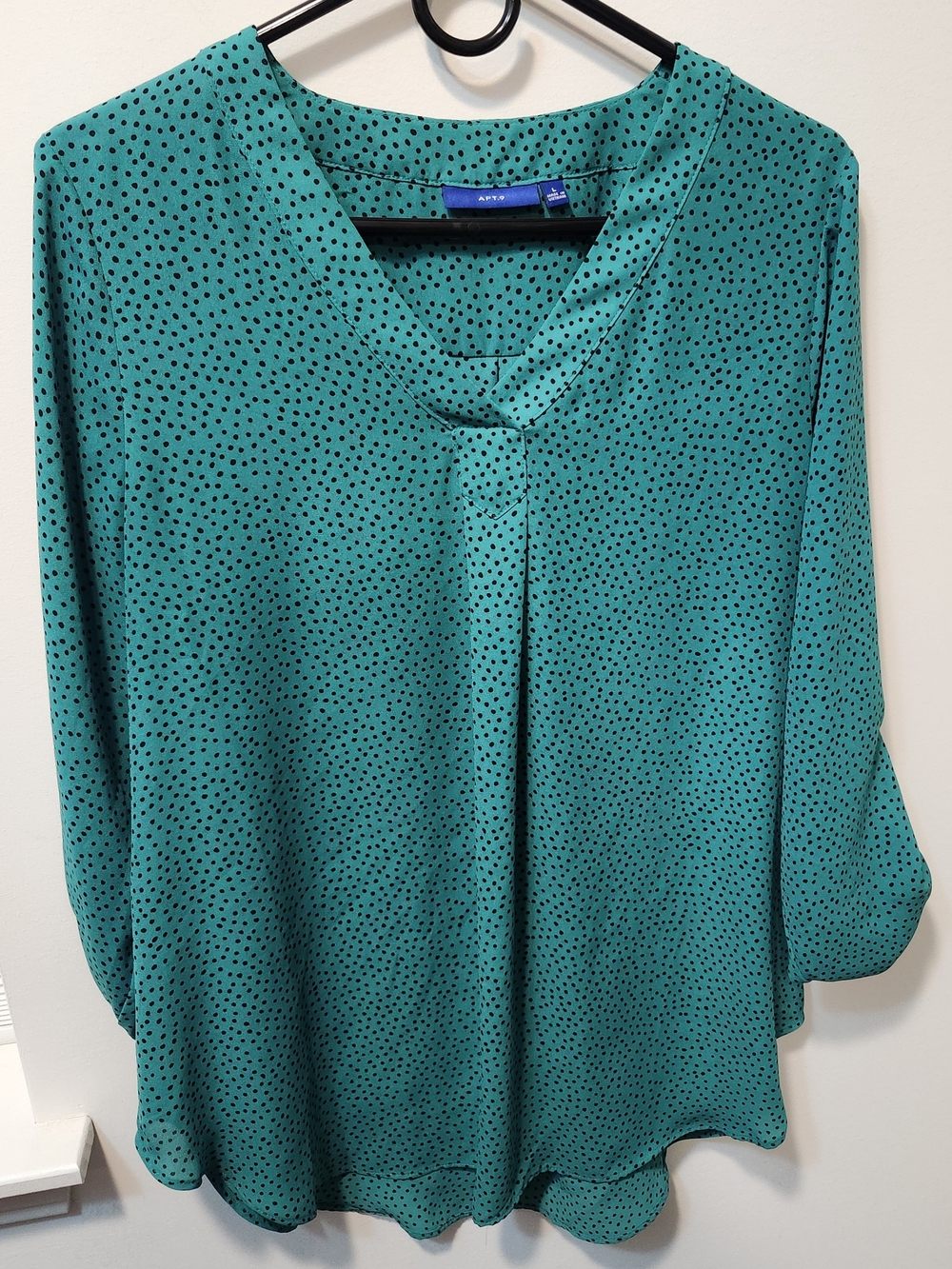 Apt. 9 3/4 Sleeve Dot Print V-Neck Blouse